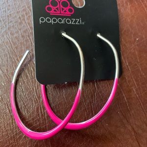 Silver with pink hoops earrings